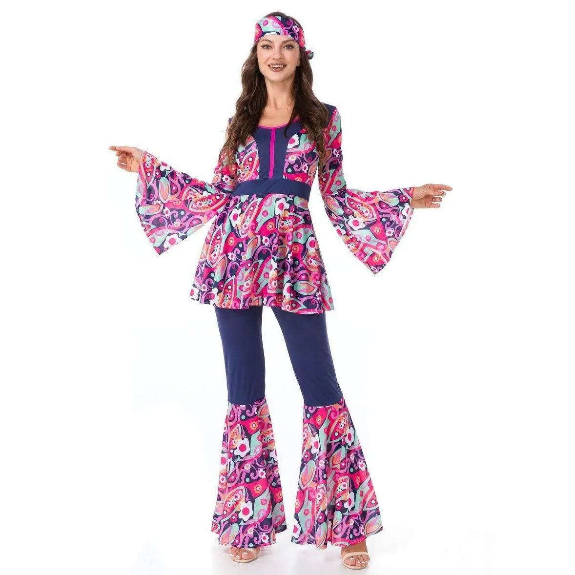 1970s Retro Disco Couple Hippie Hhip Hop Stage Costume Women Men Fancy Dress Halloween - Ecosfun