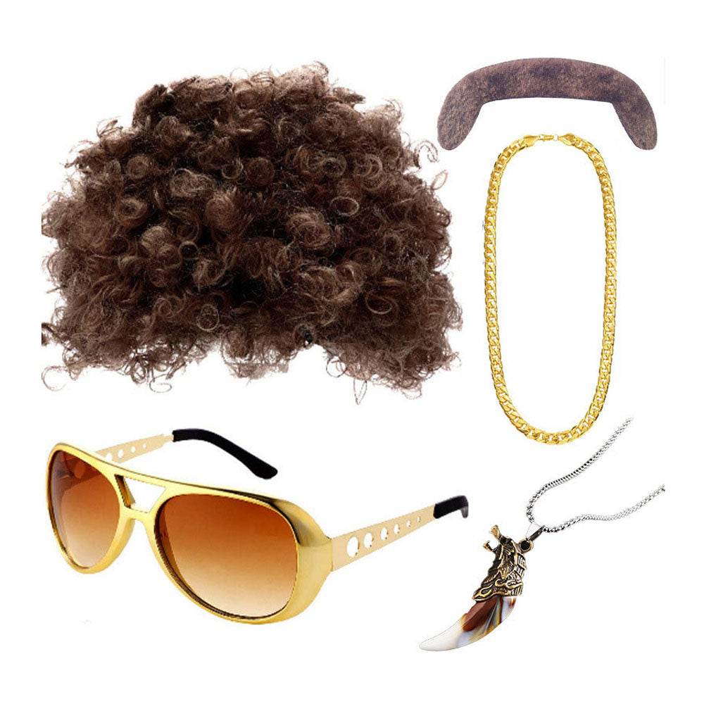 70s party Halloween props role play Elvis style ball wig glasses beard set - Ecosfun