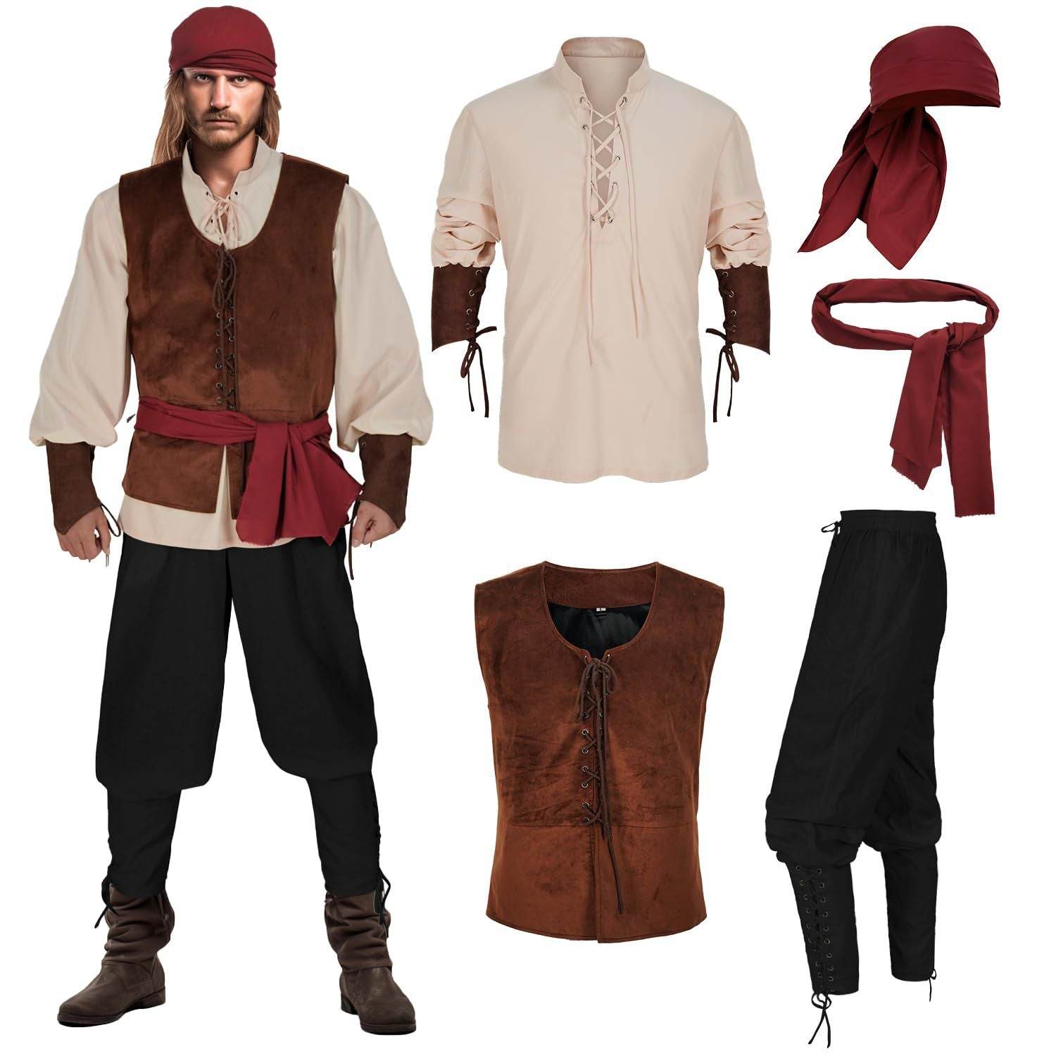 Halloween Caribbean Pirates Vest Adult Stage Costume - Ecosfun