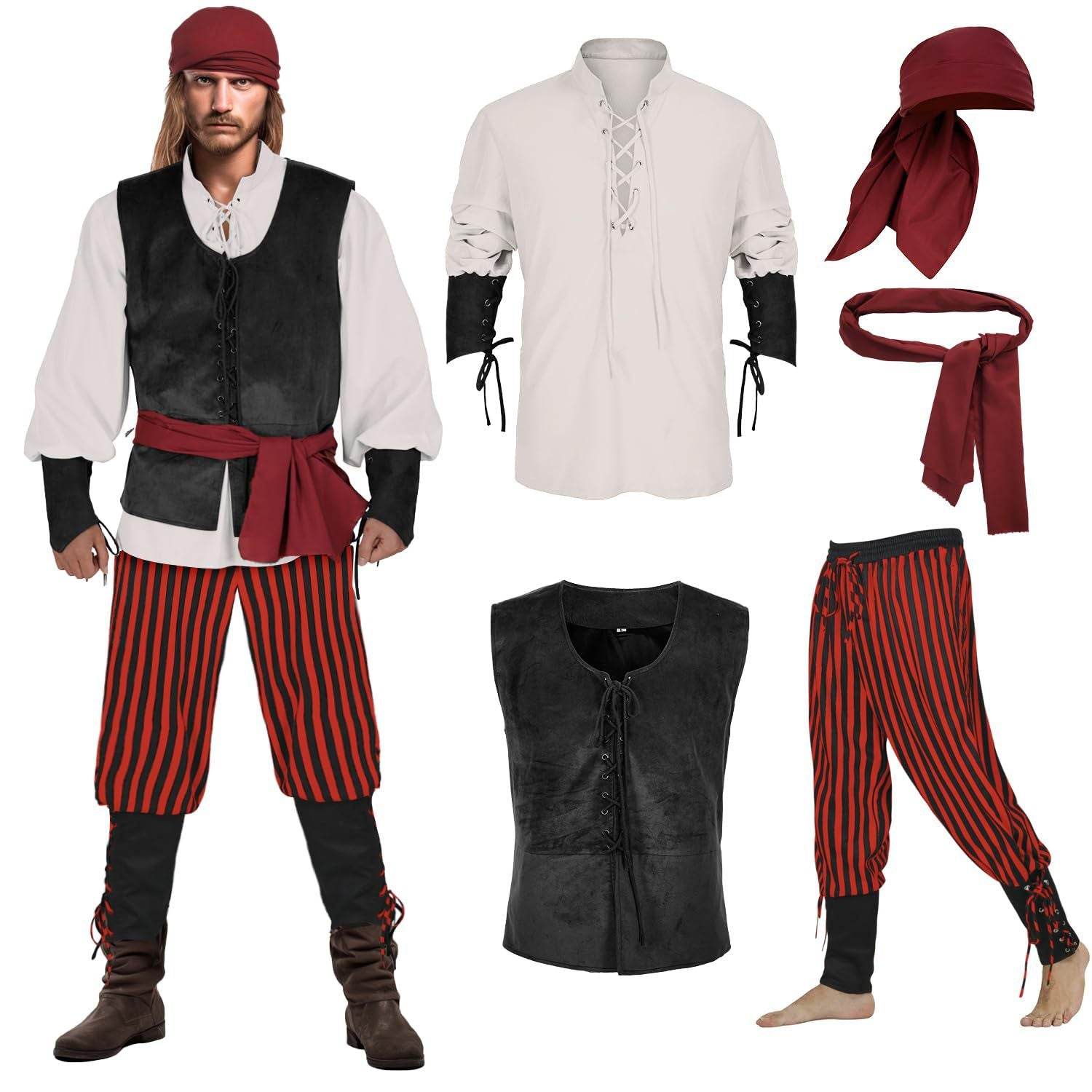 Halloween Caribbean Pirates Vest Adult Stage Costume - Ecosfun