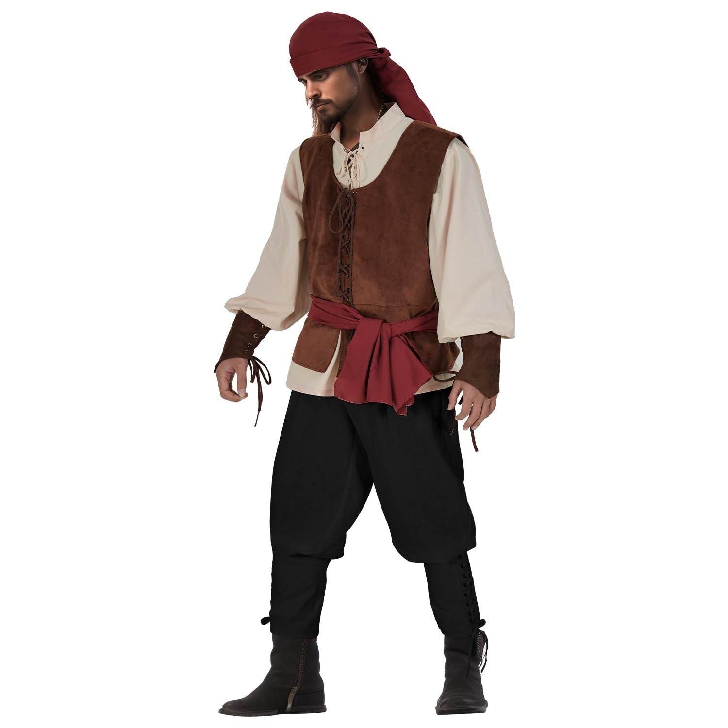 Halloween Caribbean Pirates Vest Adult Stage Costume - Ecosfun