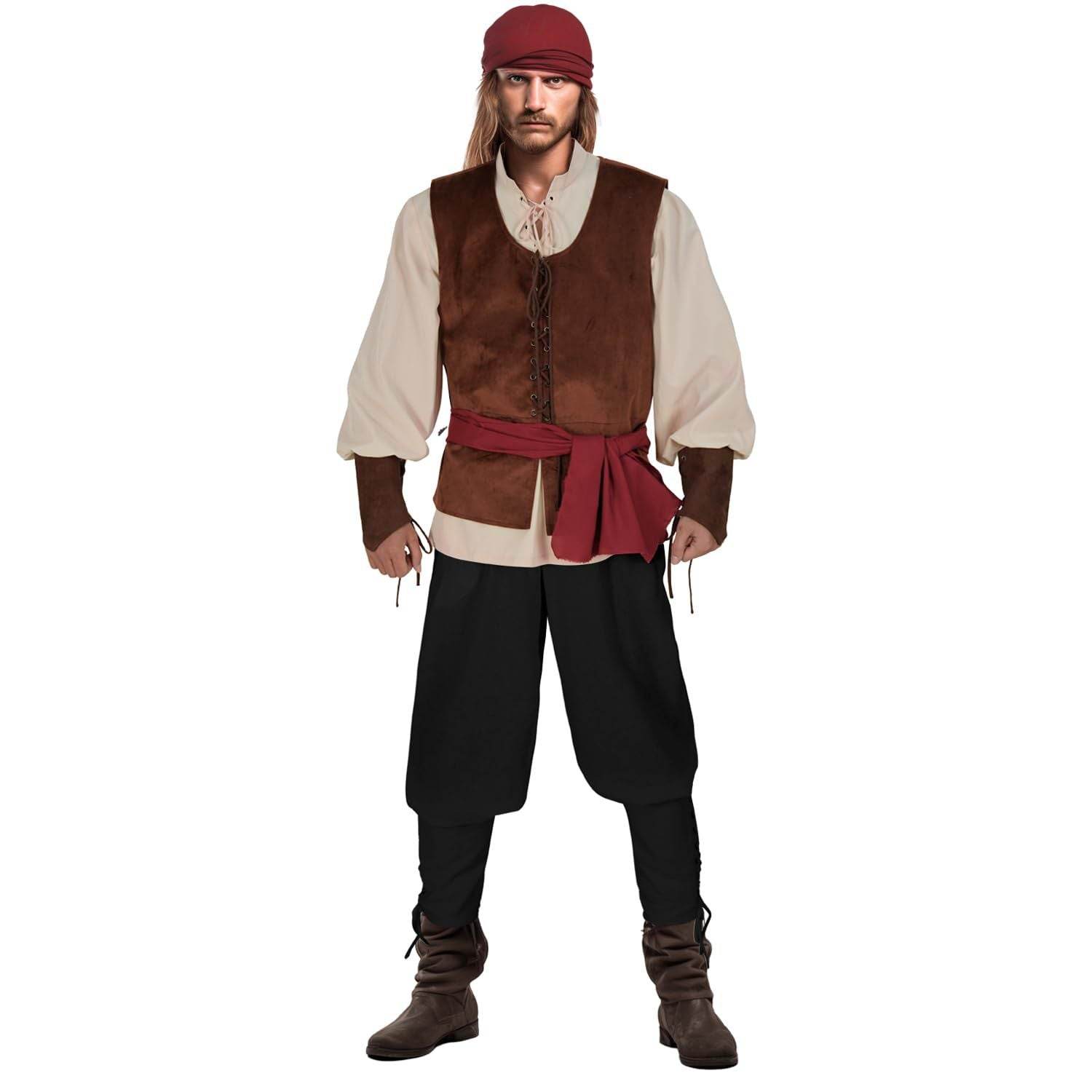 Halloween Caribbean Pirates Vest Adult Stage Costume - Ecosfun