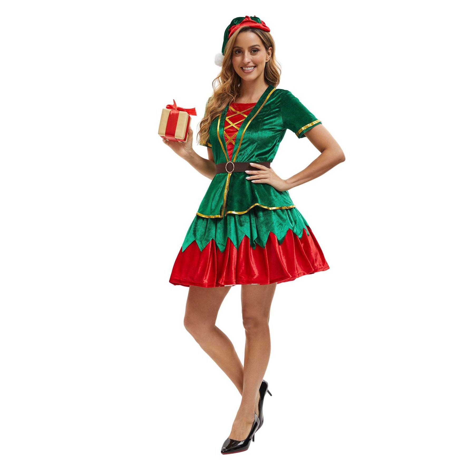 Green Christmas Party dress Costume adult couple stage costume - Ecosfun