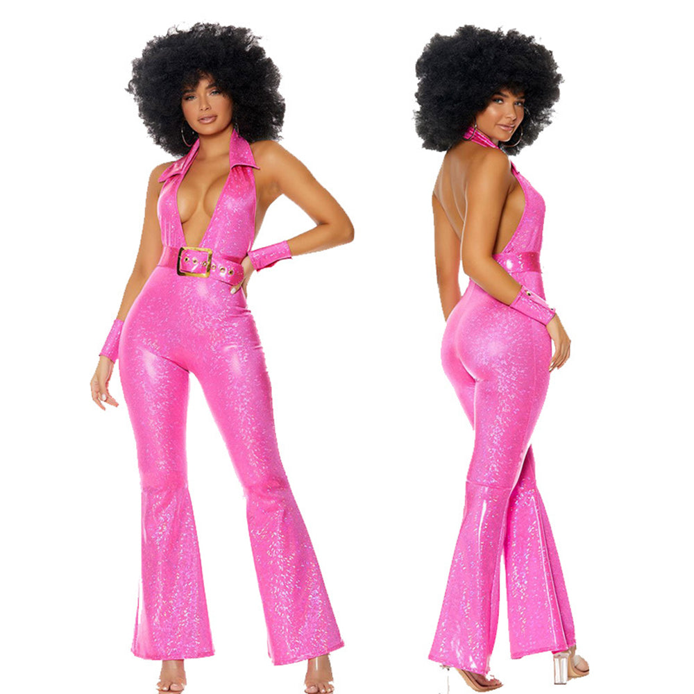 Hip Hop Rock Hippie 70s Costumes Cosplay Halloween Carnival Jumpsuit Female