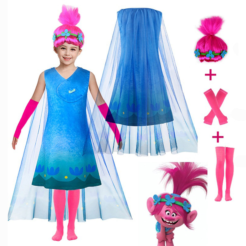 Costume de Fille Trolls World Tour Ensemble Robe Princesse Poppy
