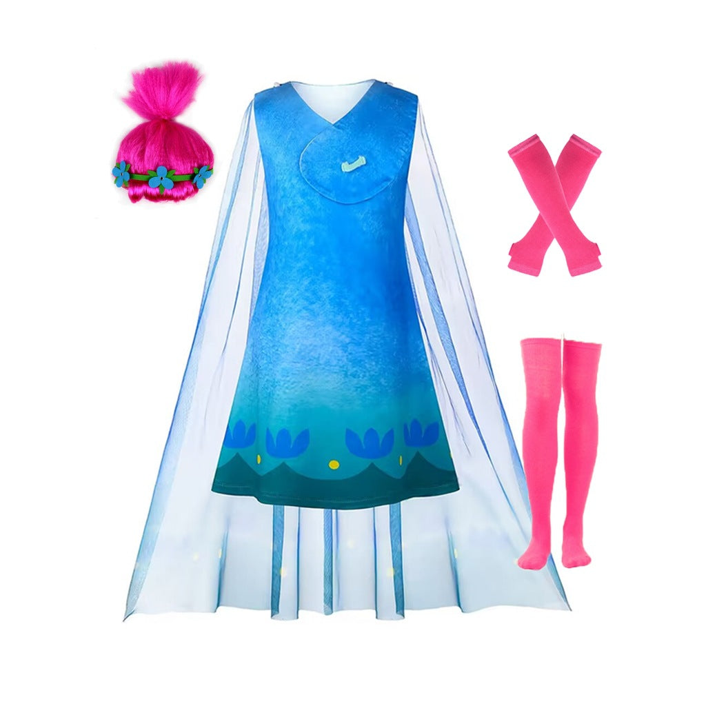 Costume de Fille Trolls World Tour Ensemble Robe Princesse Poppy