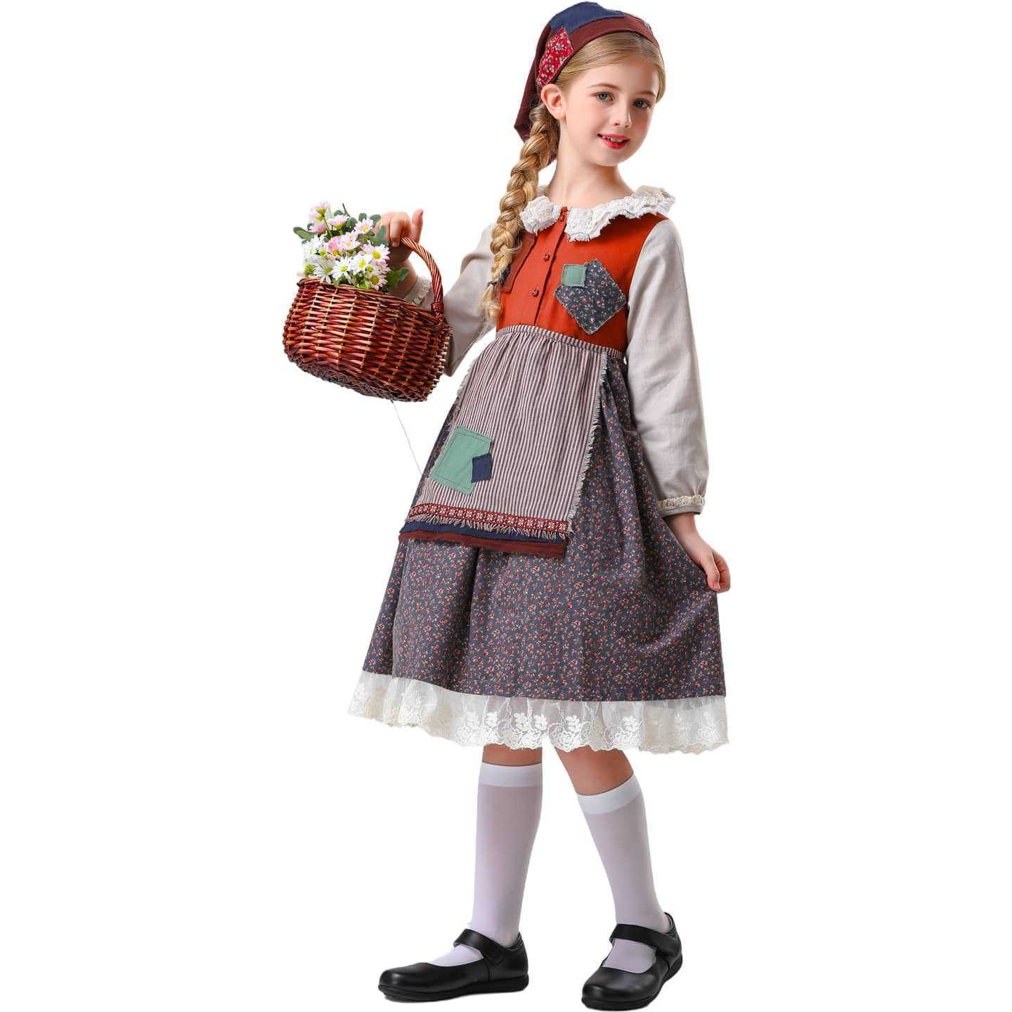 Kids The Little Match Girl Maid Costume Dress Funny Party Halloween