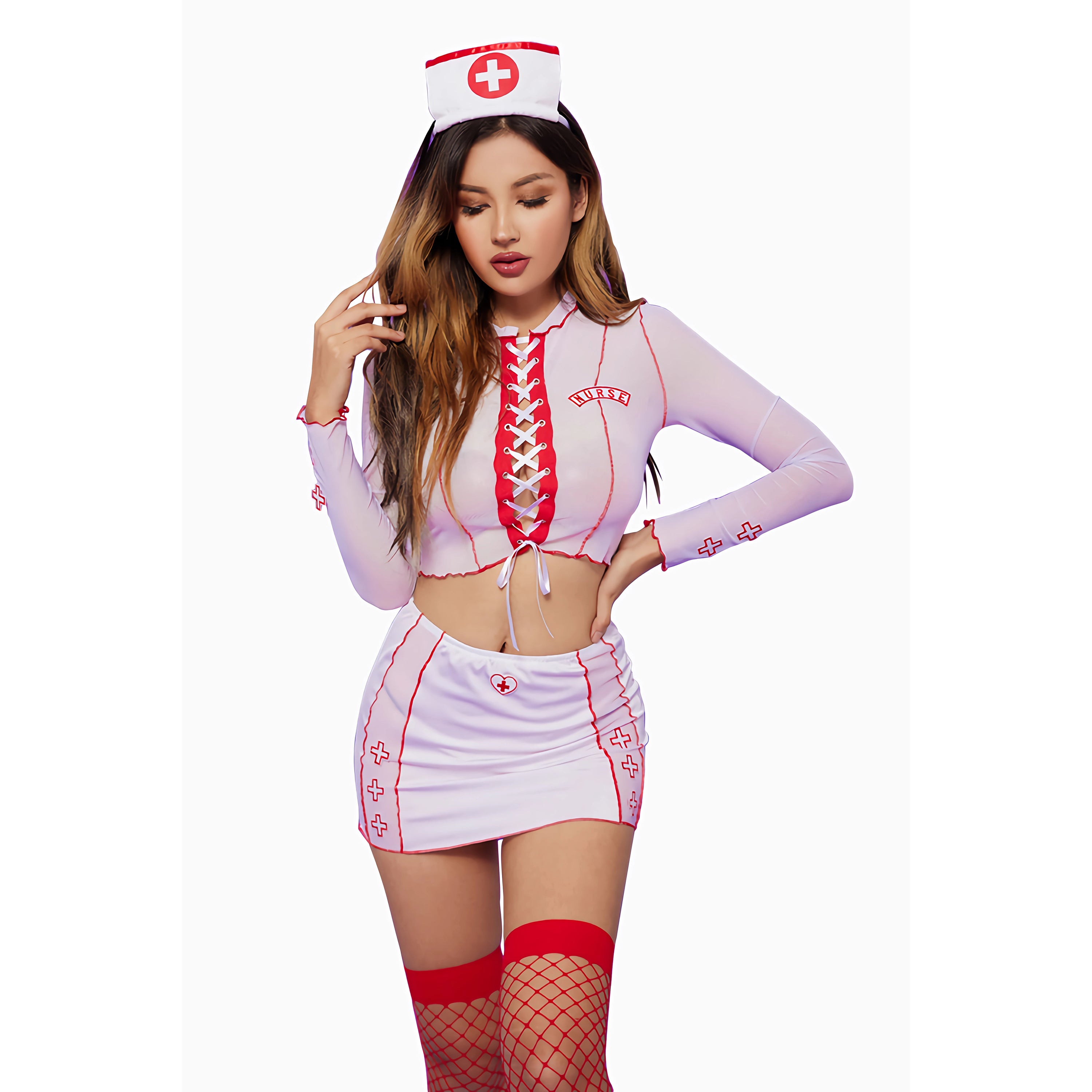 Nurse White Mesh Perspective Uniform Costume for Women