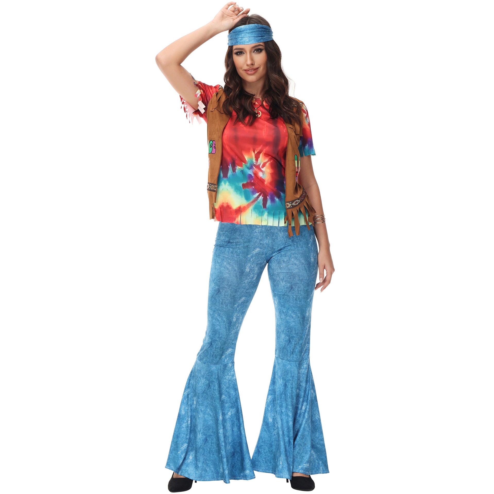 Costume de fête adulte costume disco hippie années 70 80