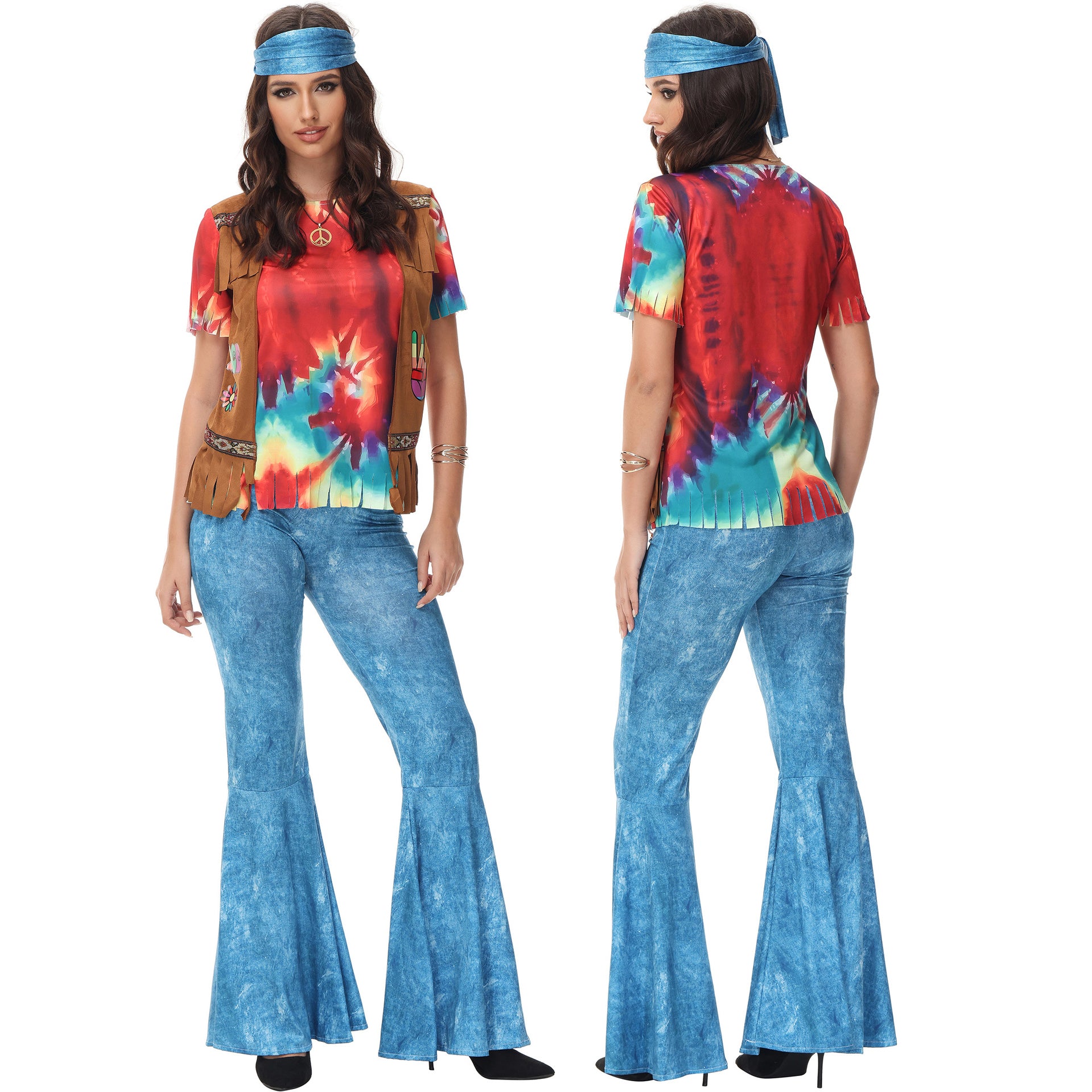 Costume de fête adulte costume disco hippie années 70 80