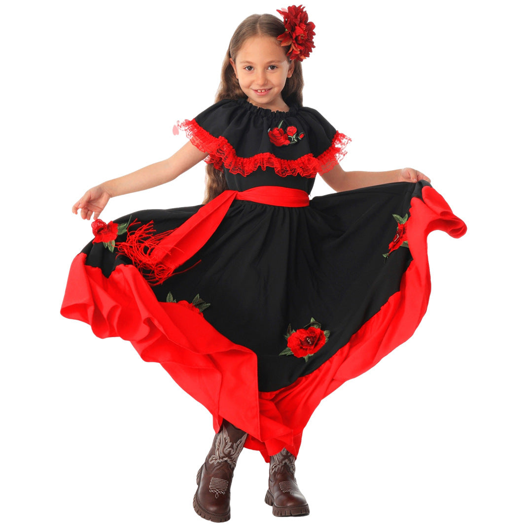Halloween Day of the Dead Costume Spanish Traditional Cosplay For Children