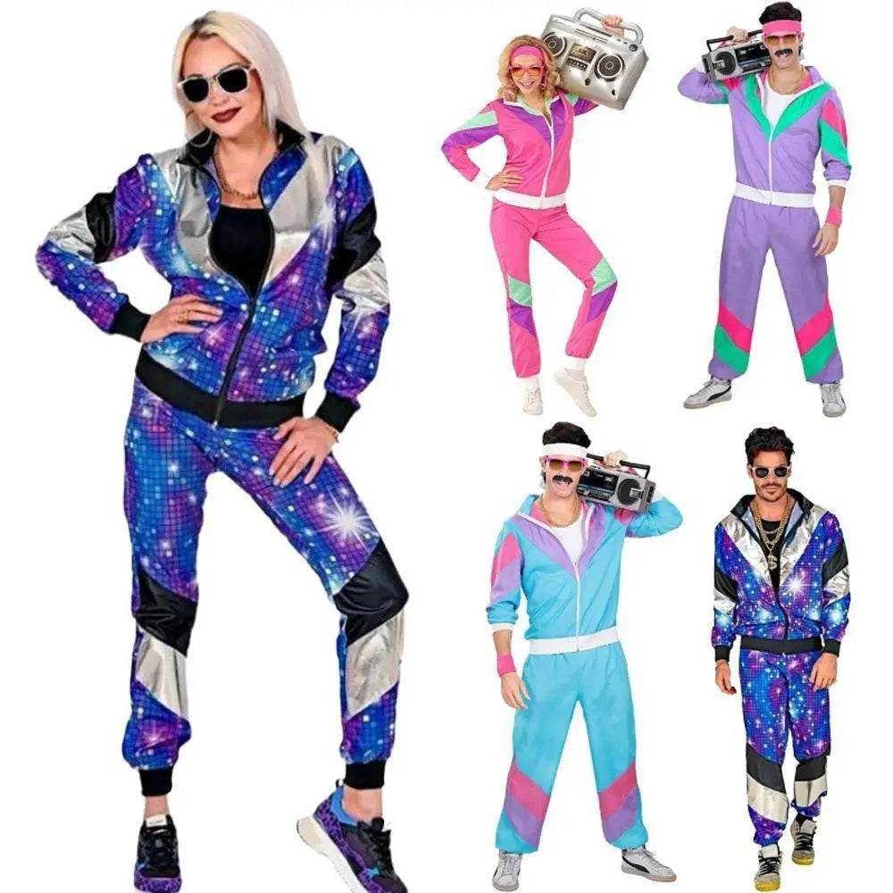 80s Retro Disco Hip Hop Fancy Dress Adult Costume Outfits Carnival Suit - Ecosfun