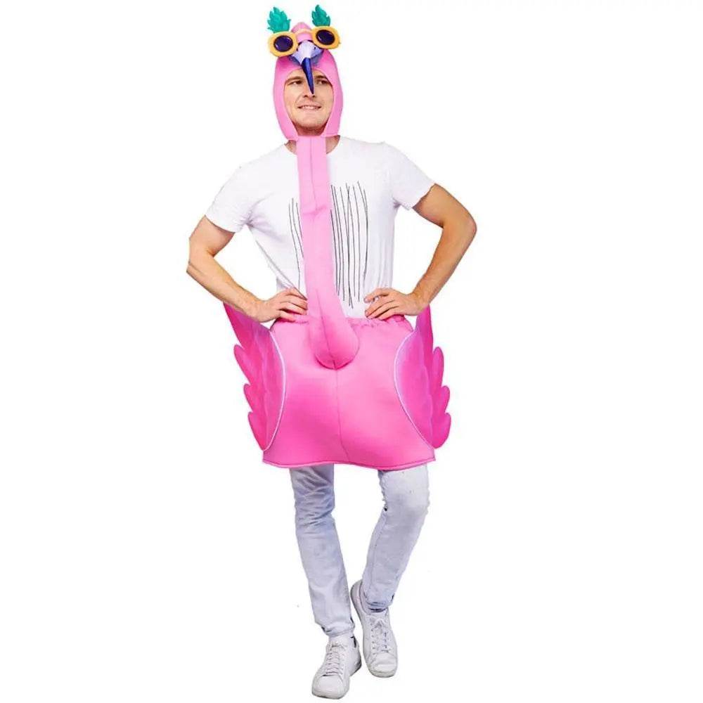 Adult Man Pink Flamingo Funny Jumpsuit Cosplay Stage Performance Costume - Ecosfun
