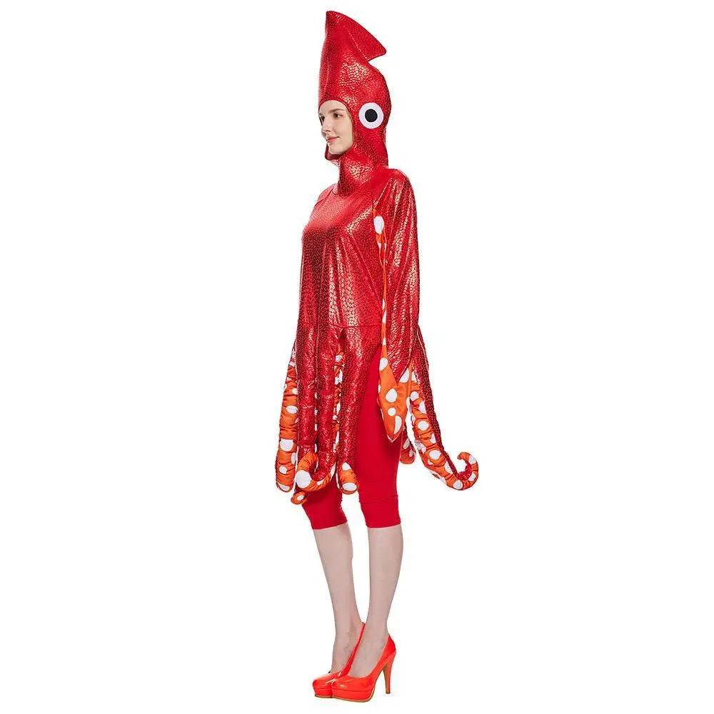 Adult Spoof Squid Costume Red Leggings Jumpsuit Funny Novelty Halloween Cosplay Costume - Ecosfun