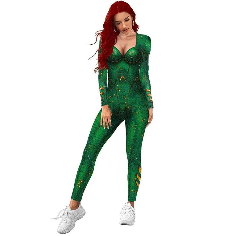 Atlanna Queen Aquaman Cosplay Costume Jumpsuit Halloween Sequined Catsuit Party Zentai - Ecosfun
