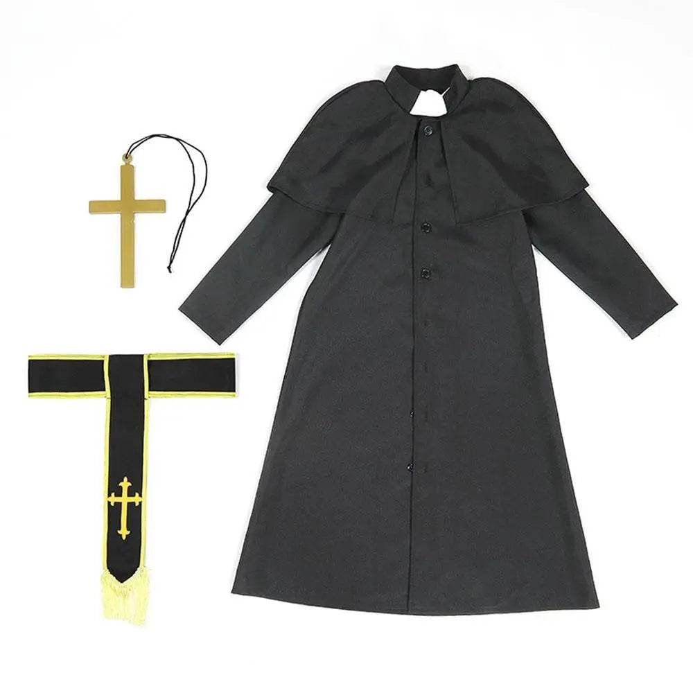 Black Robed Priest Halloween Outfits Carnival Cosplay Costume For Kids - Ecosfun