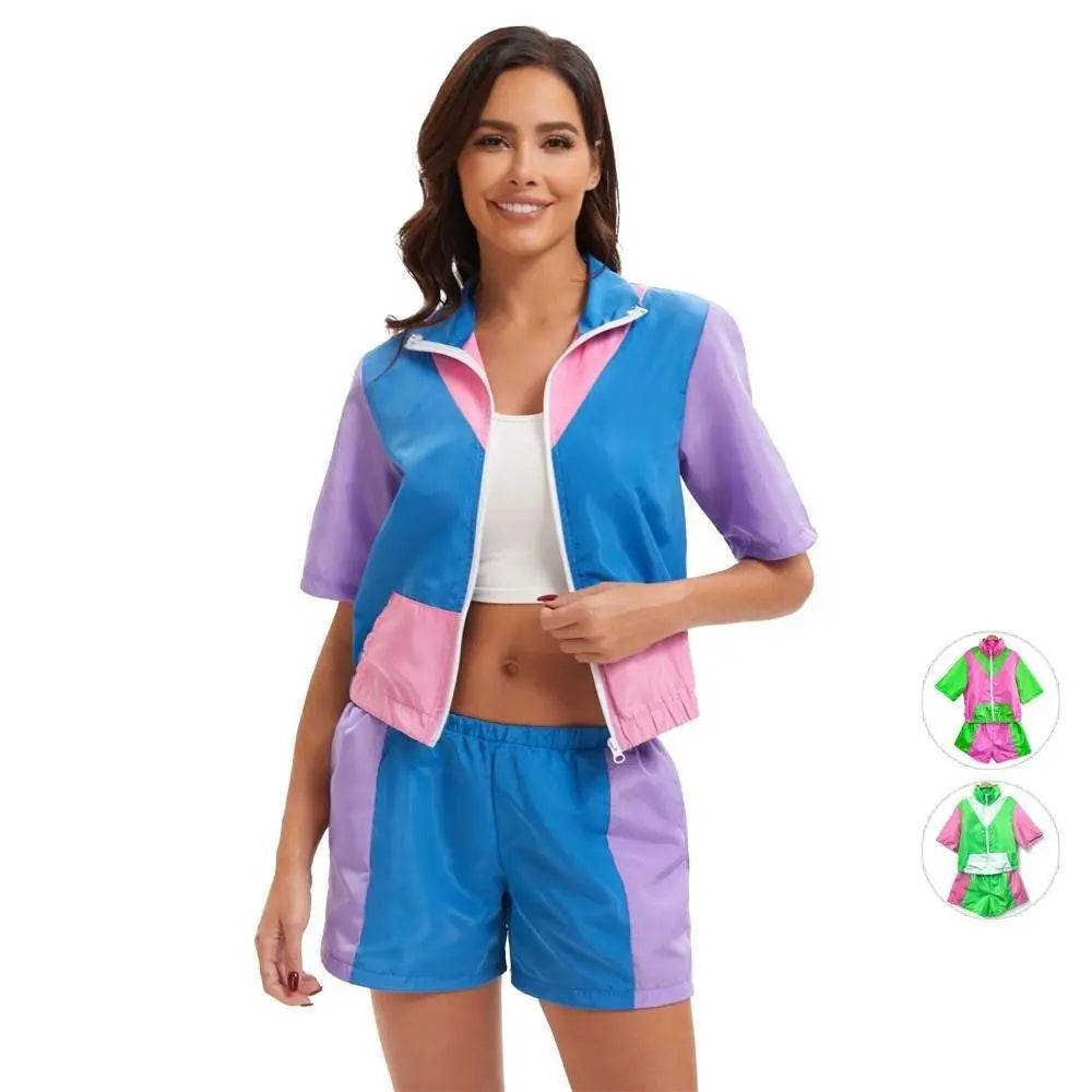 Carnival Disco Retro 80s Outfits Zipper Women's Sportswear Hip Hop Stage Costume - Ecosfun