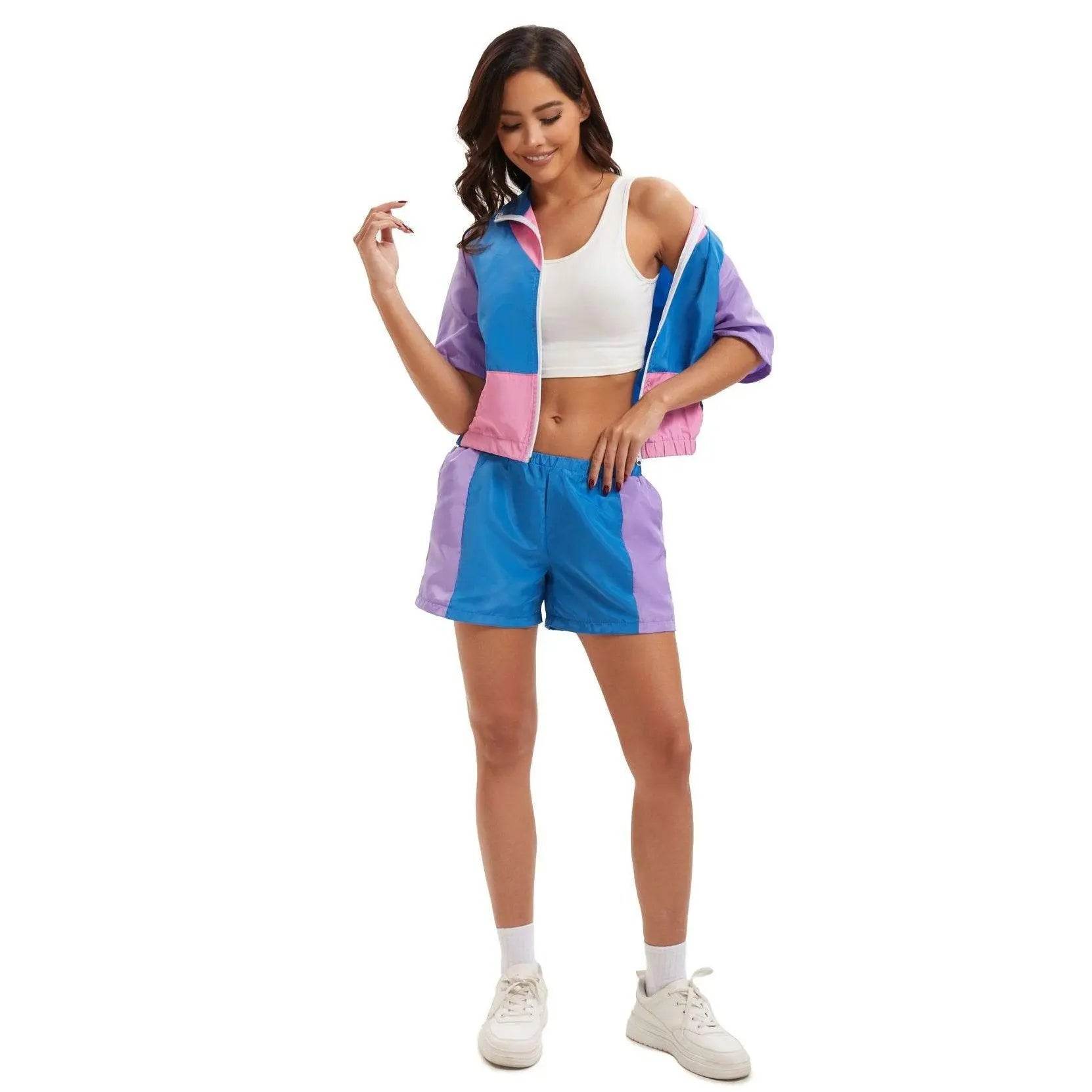Carnival Disco Retro 80s Outfits Zipper Women's Sportswear Hip Hop Stage Costume - Ecosfun