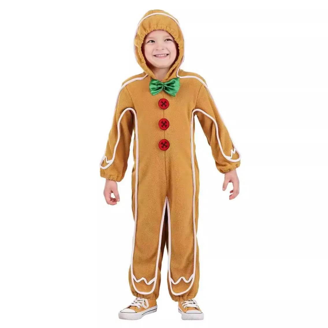 Children's Christmas Gingerbread Man Cosplay Costume One-Piece Pajamas - Ecosfun