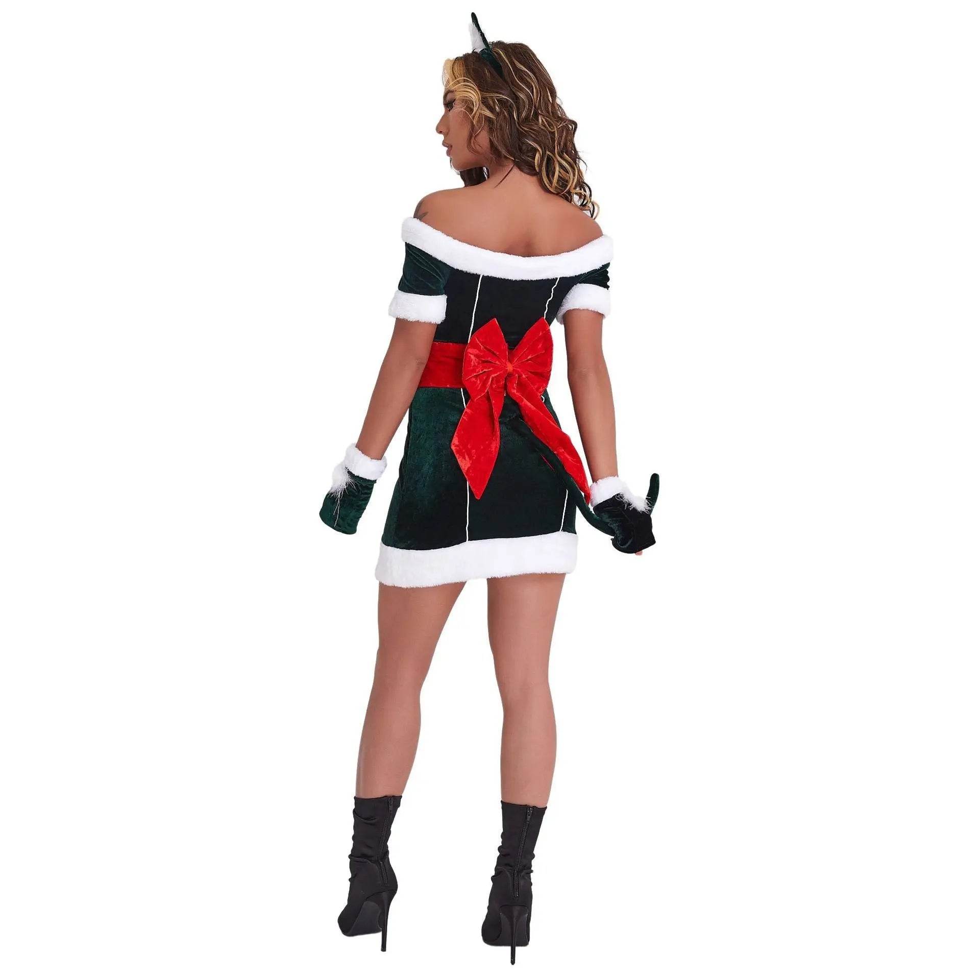 Christmas Off Shoulder Cute Cat Costumes Party Dress - Ecosfun