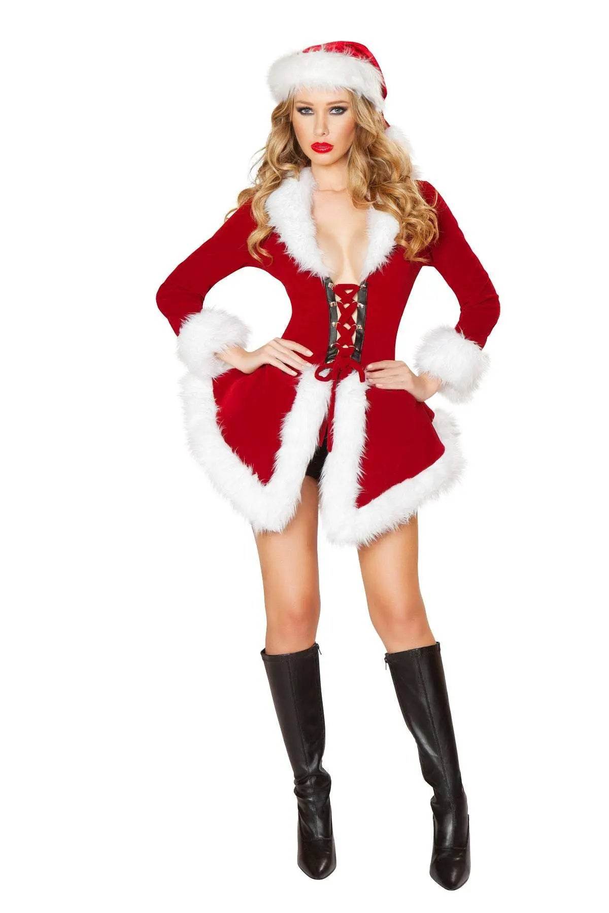 Christmas Party Costume Xmas Hat Santa Red Dress Cute Cosplay - Ecosfun