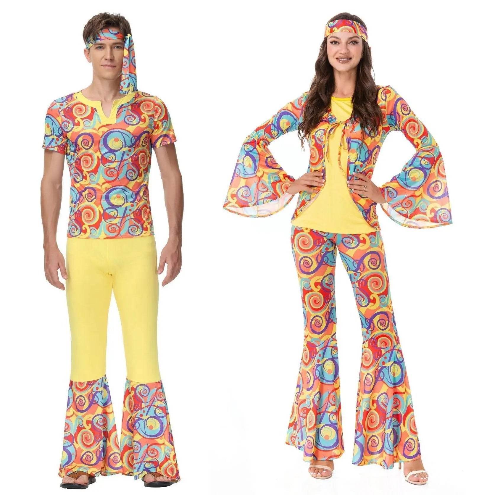 Disco 70s Fancy Dress Retro hip-hop hippie Couple Stage Costumes Halloween - Ecosfun