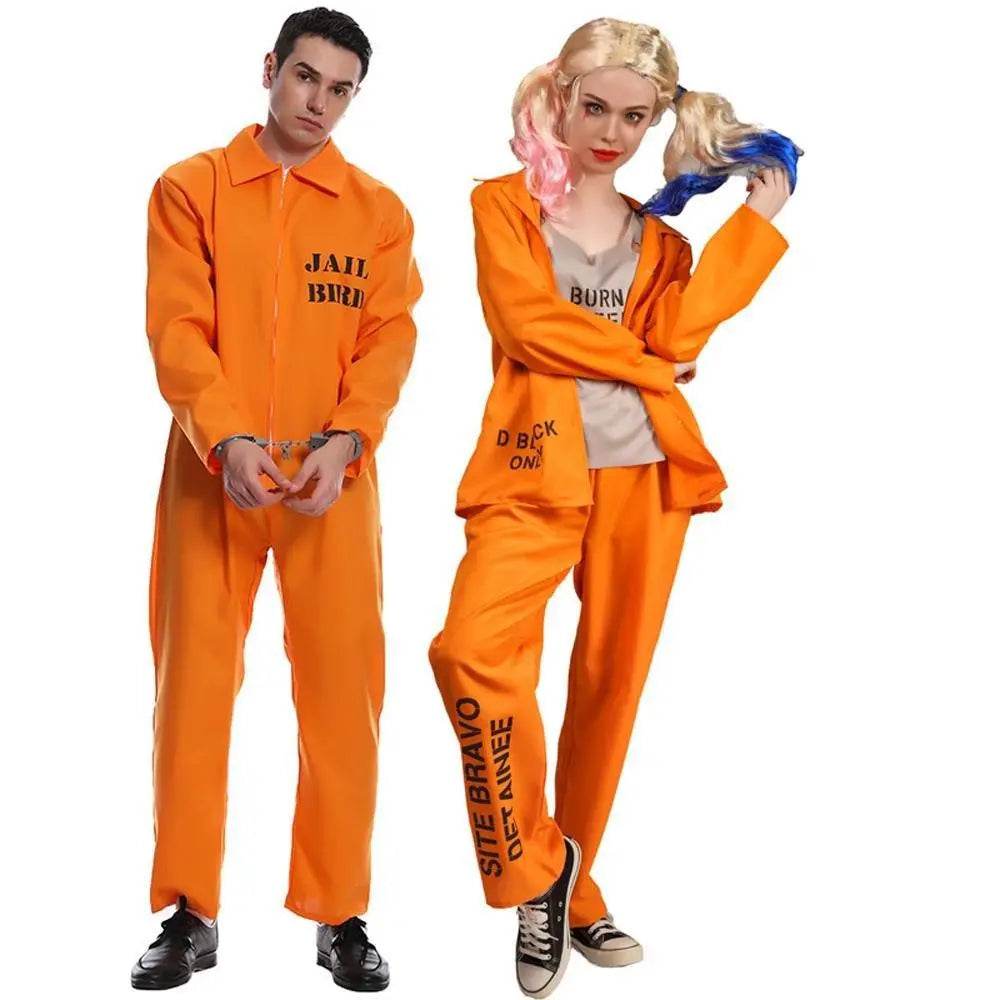 Escaped Prisoner Costume Cosplay Party Jumpsuit Uniform Suit Halloween For Men Women - Ecosfun