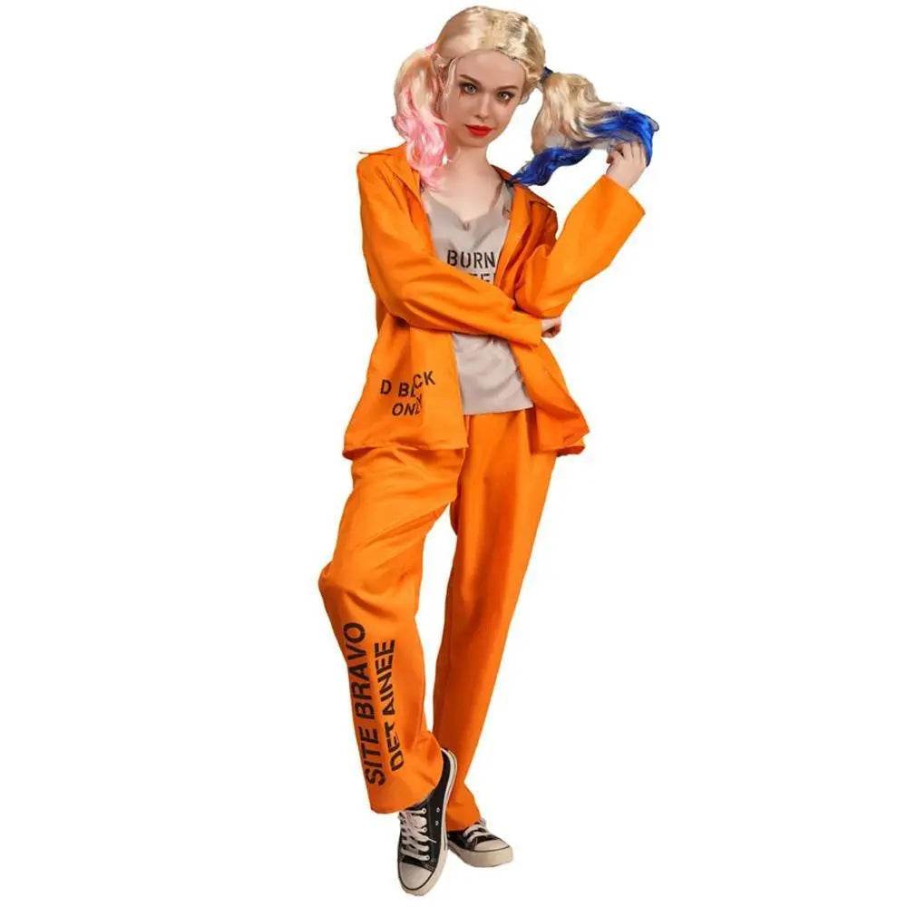 Escaped Prisoner Costume Cosplay Party Jumpsuit Uniform Suit Halloween For Men Women - Ecosfun