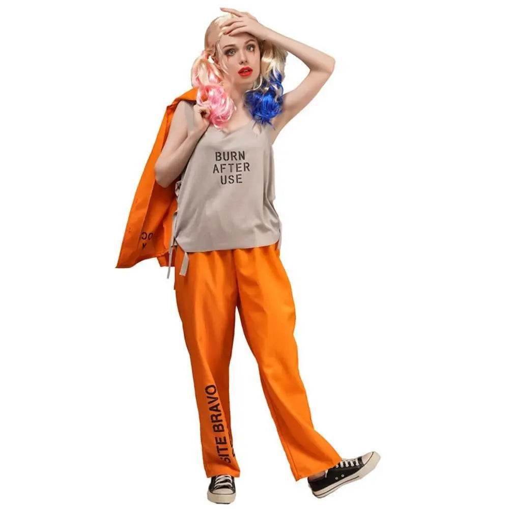 Escaped Prisoner Costume Cosplay Party Jumpsuit Uniform Suit Halloween For Men Women - Ecosfun