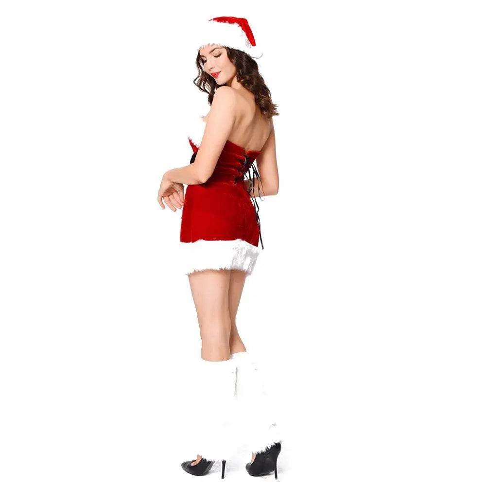 Furry Christmaas Sexy Red Costume Tube Dresses with Chirstmas Hat For Adult - Ecosfun