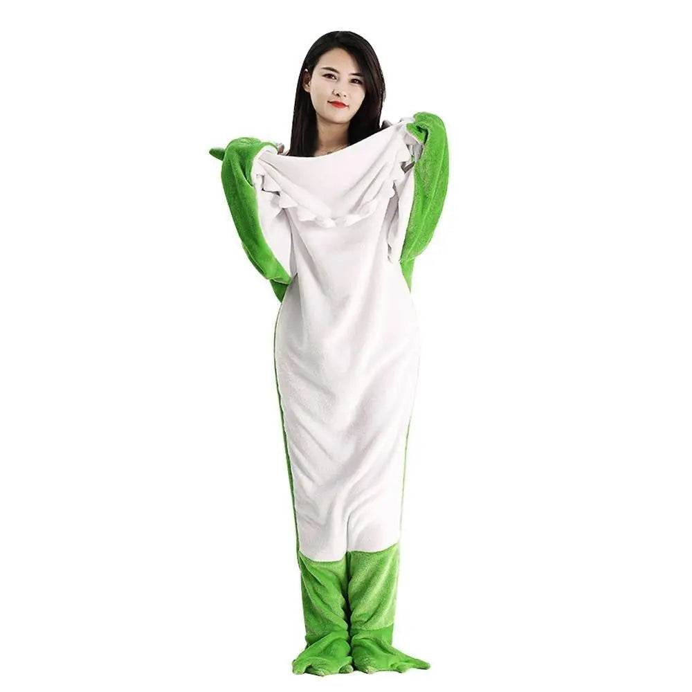 Green Dinosaur Animal Sleeping Bag Loose Onesies Pajamas Adult Super Soft Fleece Hoodie - Ecosfun