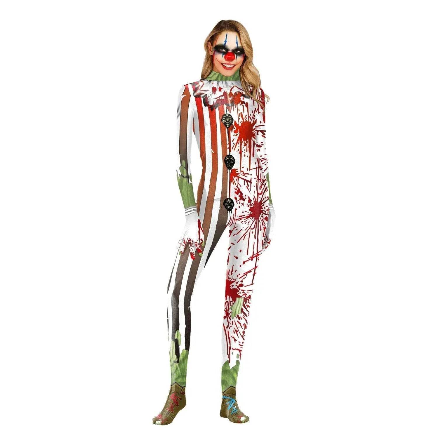 Halloween Masquerade Elastic Clown Cosplay Costume Polyester Bodysuit - Ecosfun