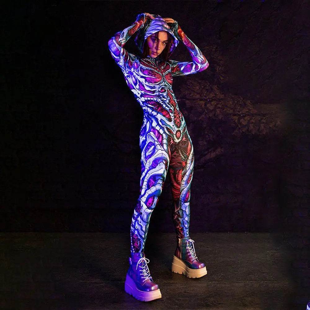 Halloween skull zombie blue and cyan zentai costumes - Ecosfun