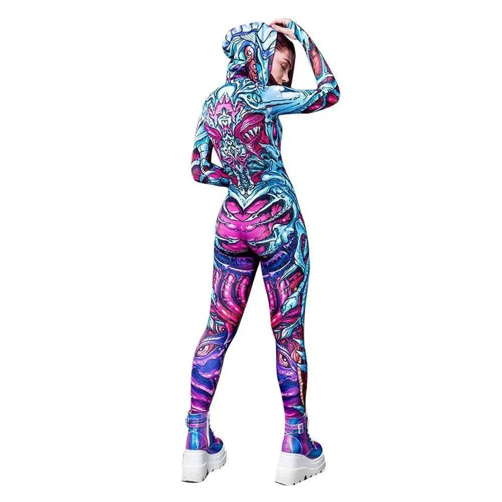 Halloween skull zombie blue and cyan zentai costumes - Ecosfun