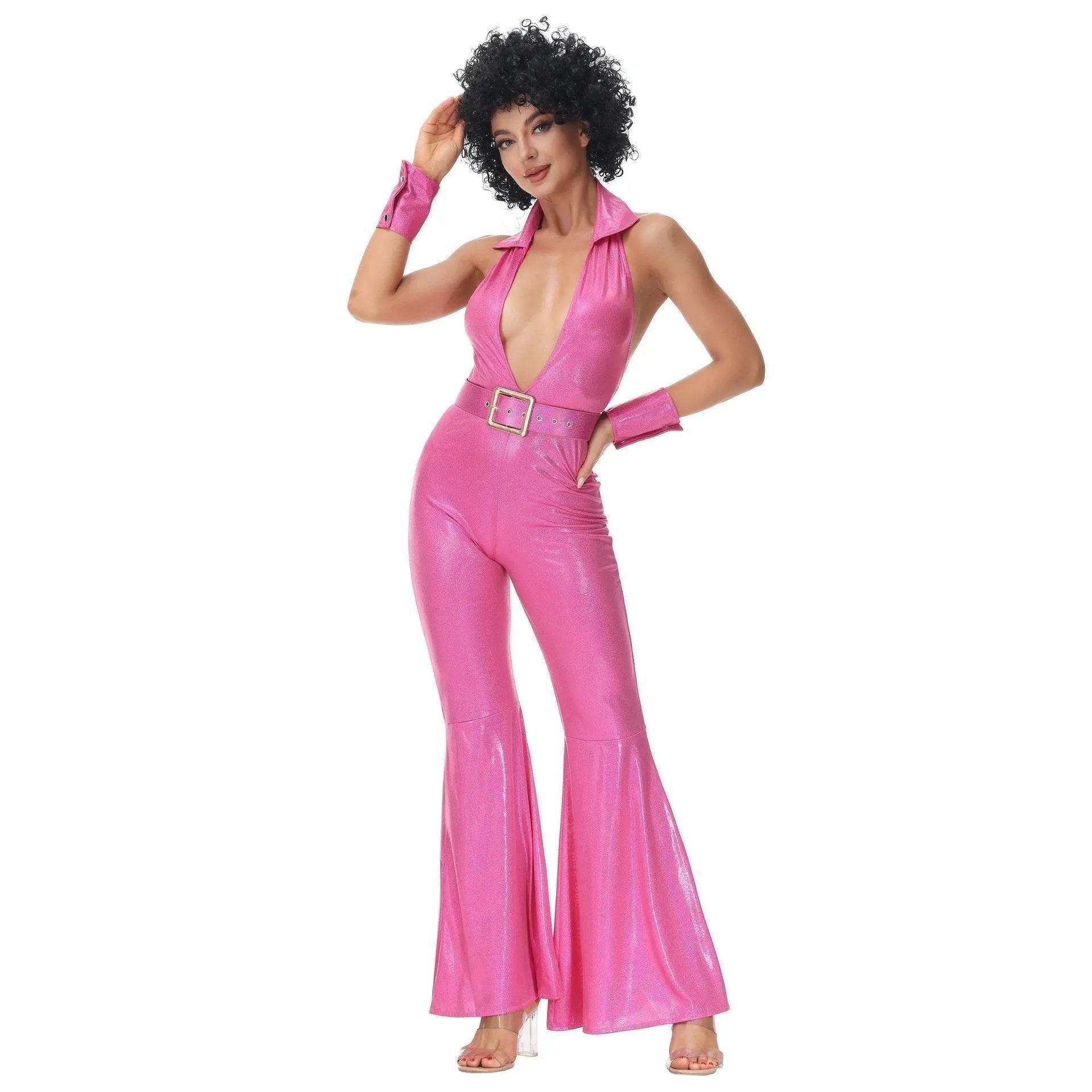 Hip Hop Rock Hippie 70s Costumes Fancy Dress Cosplay Halloween Outfit Jumpsuit Female - Ecosfun