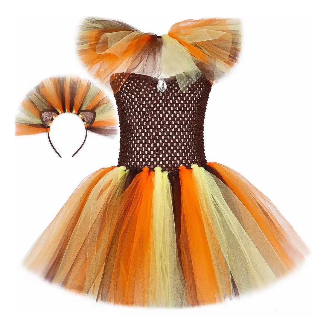 Jungle Safari Tutu Dress Costumes for Girls Halloween Reindeer Tiger Lion Leopard - Ecosfun