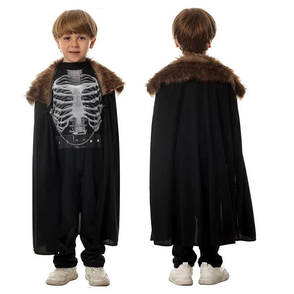 Kids Skeleton Knight Cosplay Costume Scary Halloween Kindergarten Stage Performance Outfit - Ecosfun
