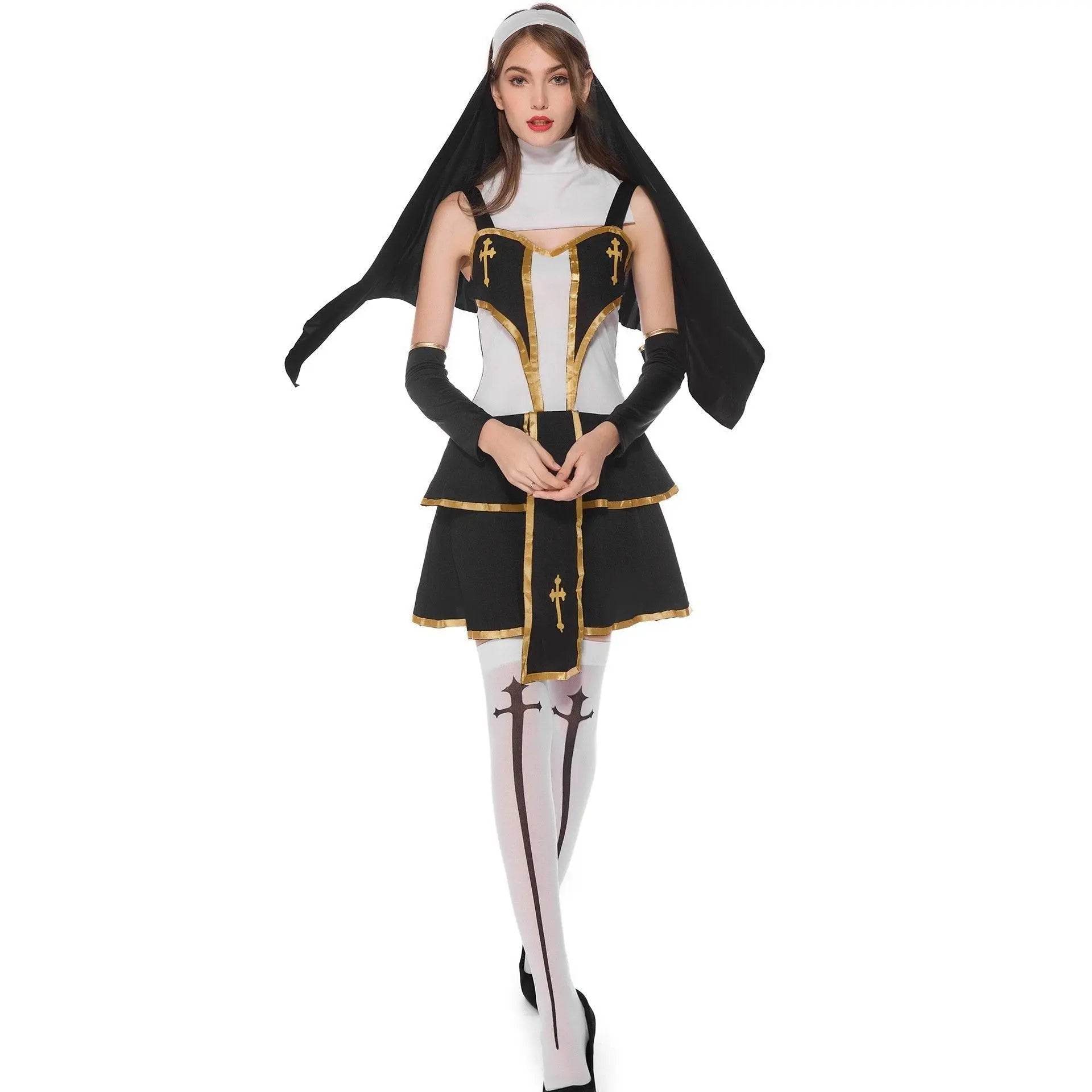 Pastor Fr Nun Couples Costume Halloween Outfits Cosplay Party Carnival - Ecosfun