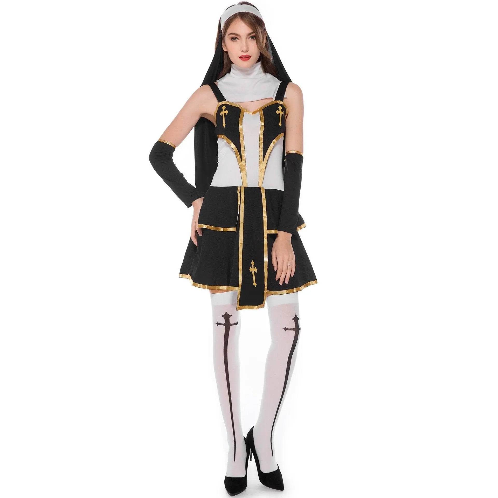 Pastor Fr Nun Couples Costume Halloween Outfits Cosplay Party Carnival - Ecosfun