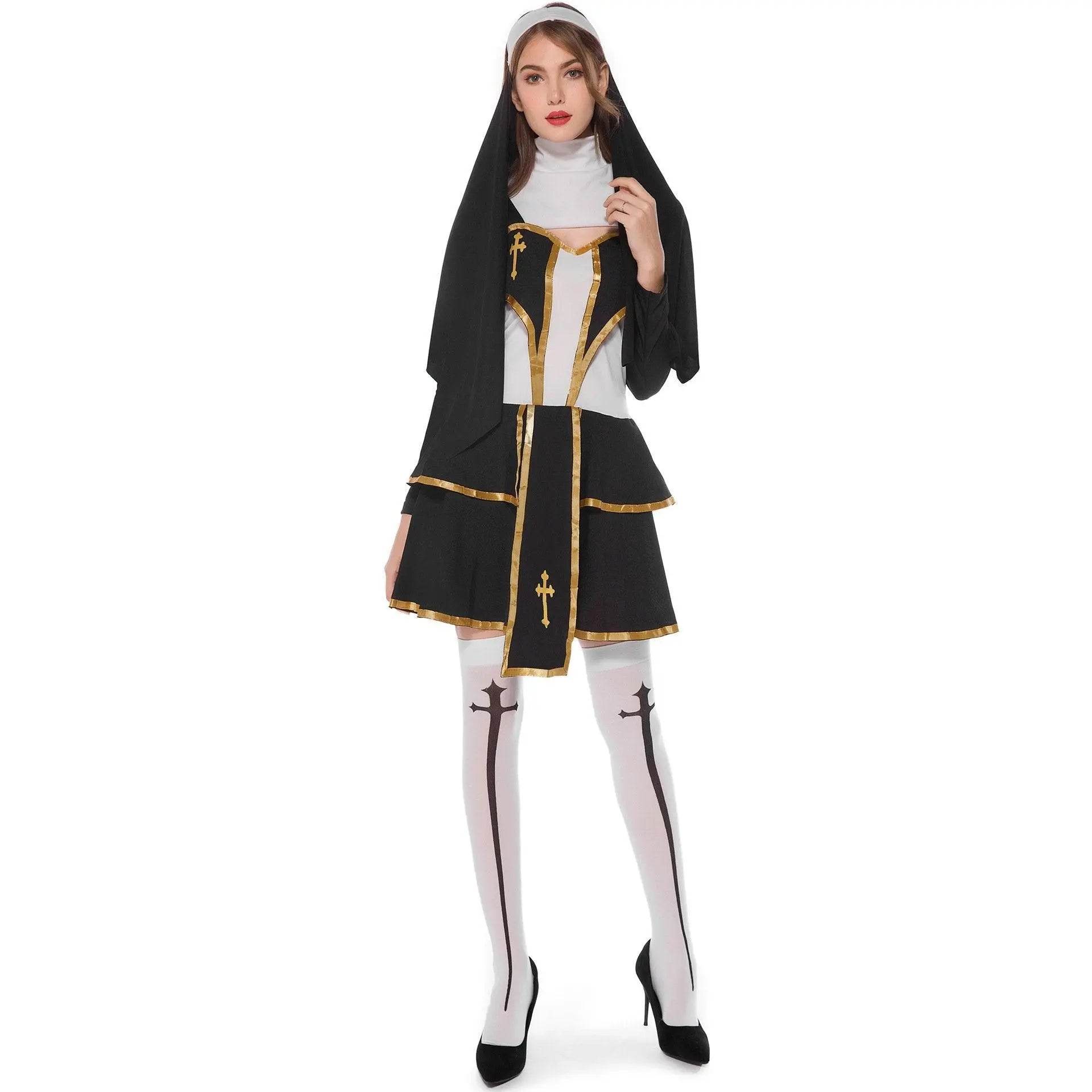 Pastor Fr Nun Couples Costume Halloween Outfits Cosplay Party Carnival - Ecosfun