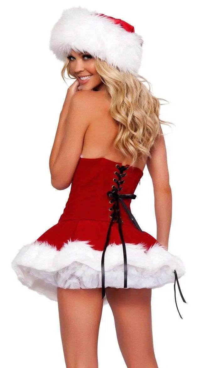 Red Christmas Party Dress Costume Xmas Hat White White Fur Cosplay - Ecosfun