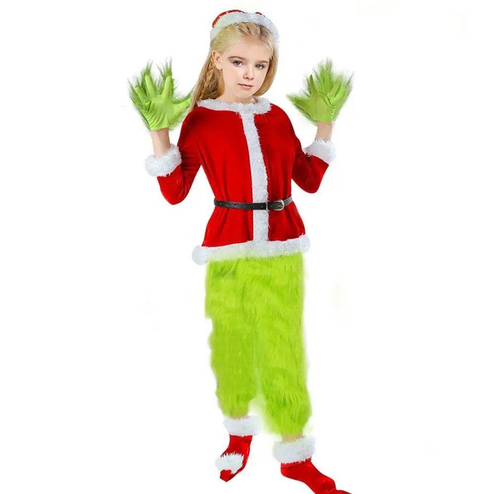 Santa Claus Tops Green Hairy The Grinch Set Christmas Costume Children - Ecosfun