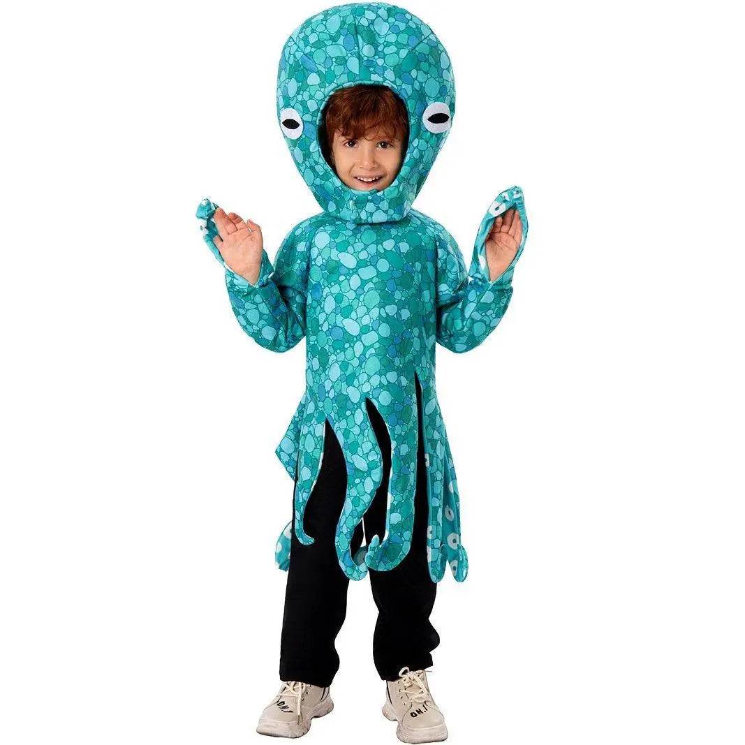 Squid Costume Blue Leggings Jumpsuit Marine Life Cosplay Halloween Christmas School Party For Kids - Ecosfun