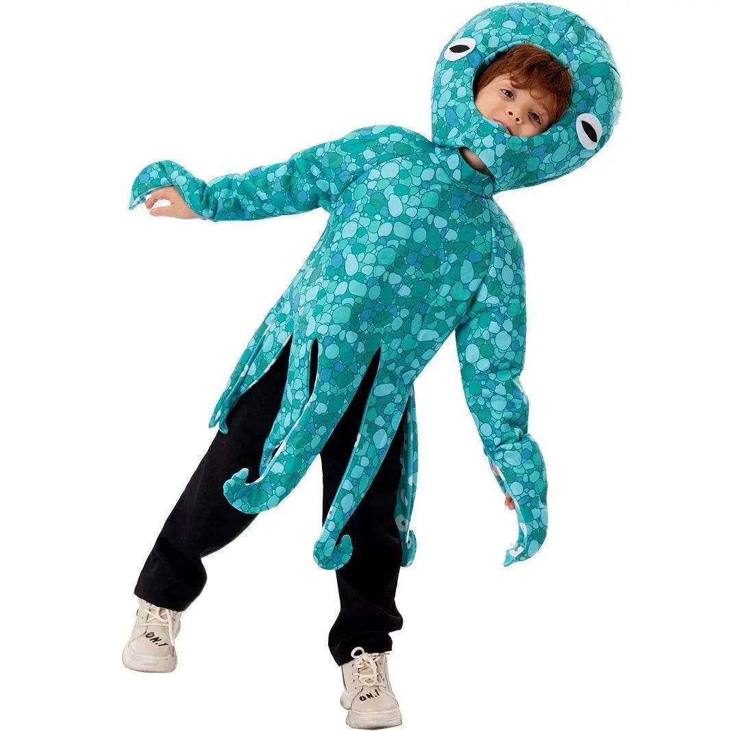 Squid Costume Blue Leggings Jumpsuit Marine Life Cosplay Halloween Christmas School Party For Kids - Ecosfun