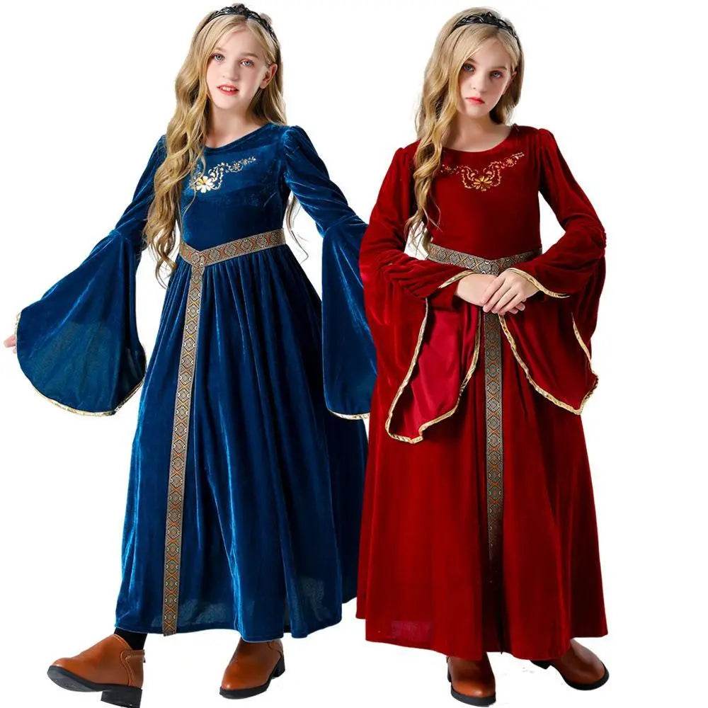 Vintage Court Ball Trumpet Sleeves Dress Outfits Halloween Carnival Cosplay Costume For Kids - Ecosfun