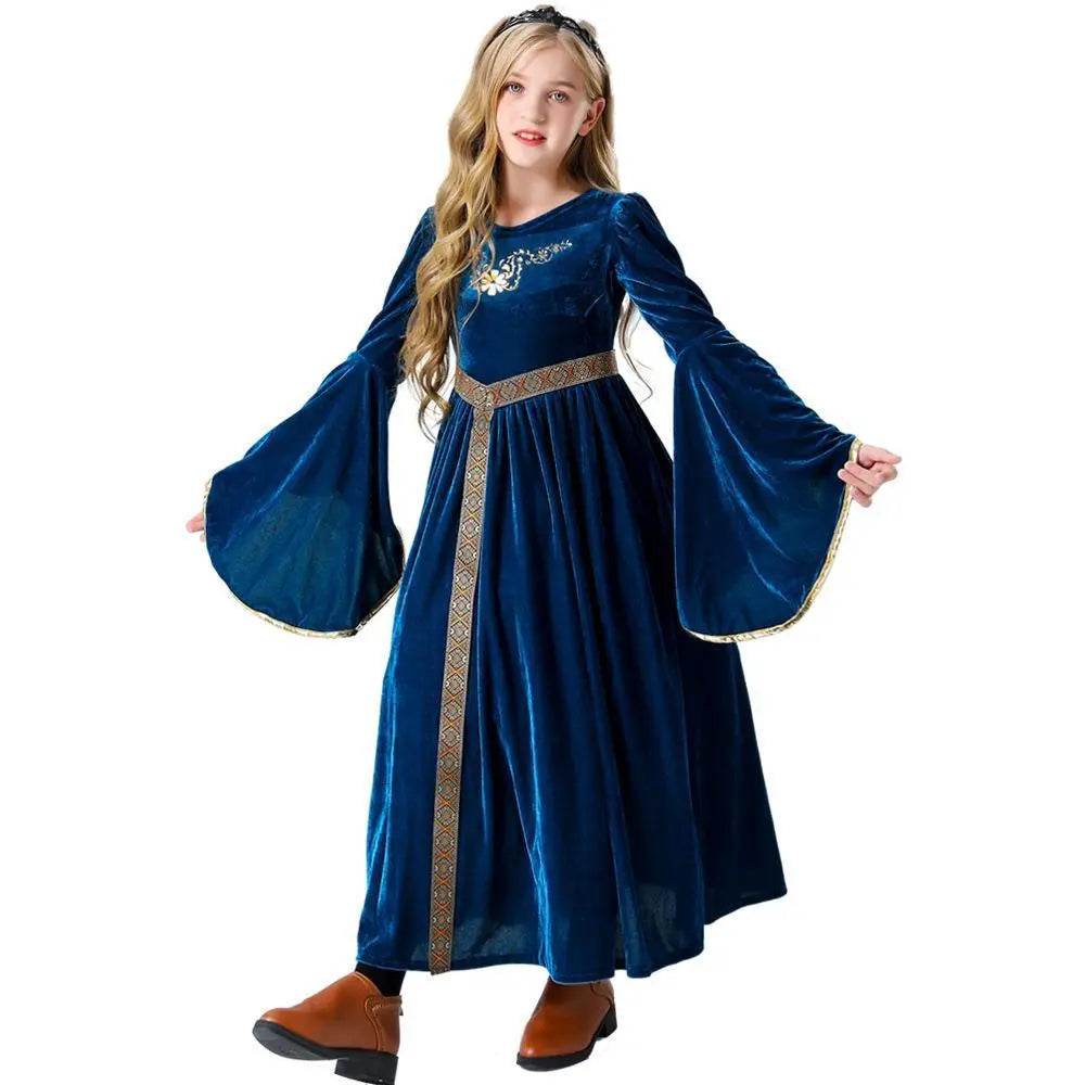 Vintage Court Ball Trumpet Sleeves Dress Outfits Halloween Carnival Cosplay Costume For Kids - Ecosfun