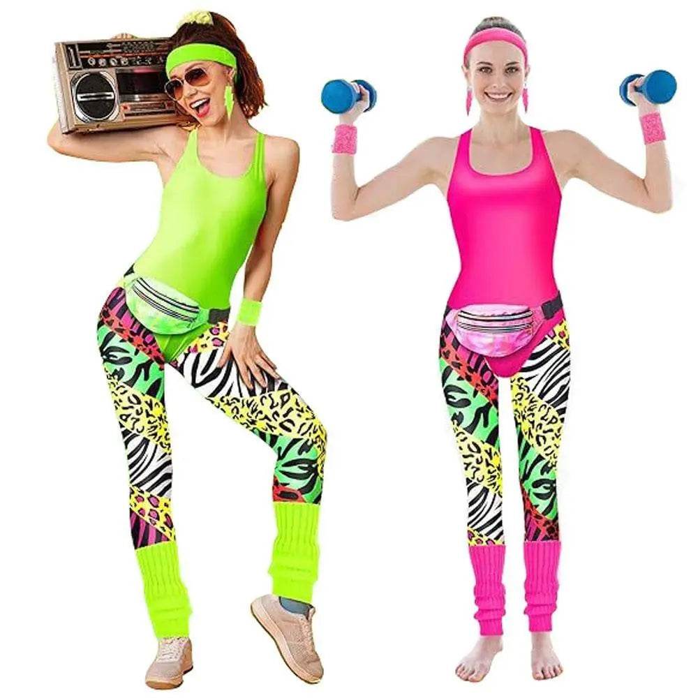 Women Robbie 80s Workout Costume Fancy Dress Halloween Fanny Pack Wristband Earrings - Ecosfun