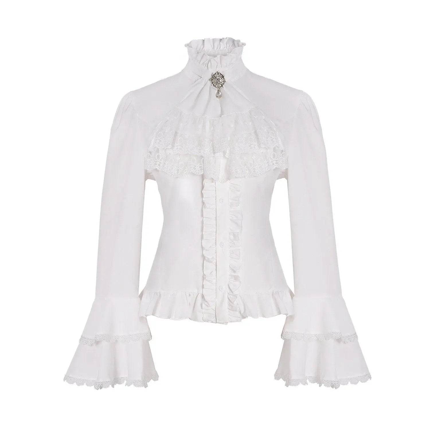 Women's Lolita Palace Retro Blouse Long Bell Sleeve Ruffled Shirt - Ecosfun