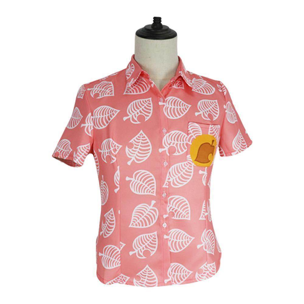 Animal Crossing Button Up Shirt Costume Cosplay Leaf Tee Shirts Top Halloween Outfit Dress Up For Adults - Ecosfun