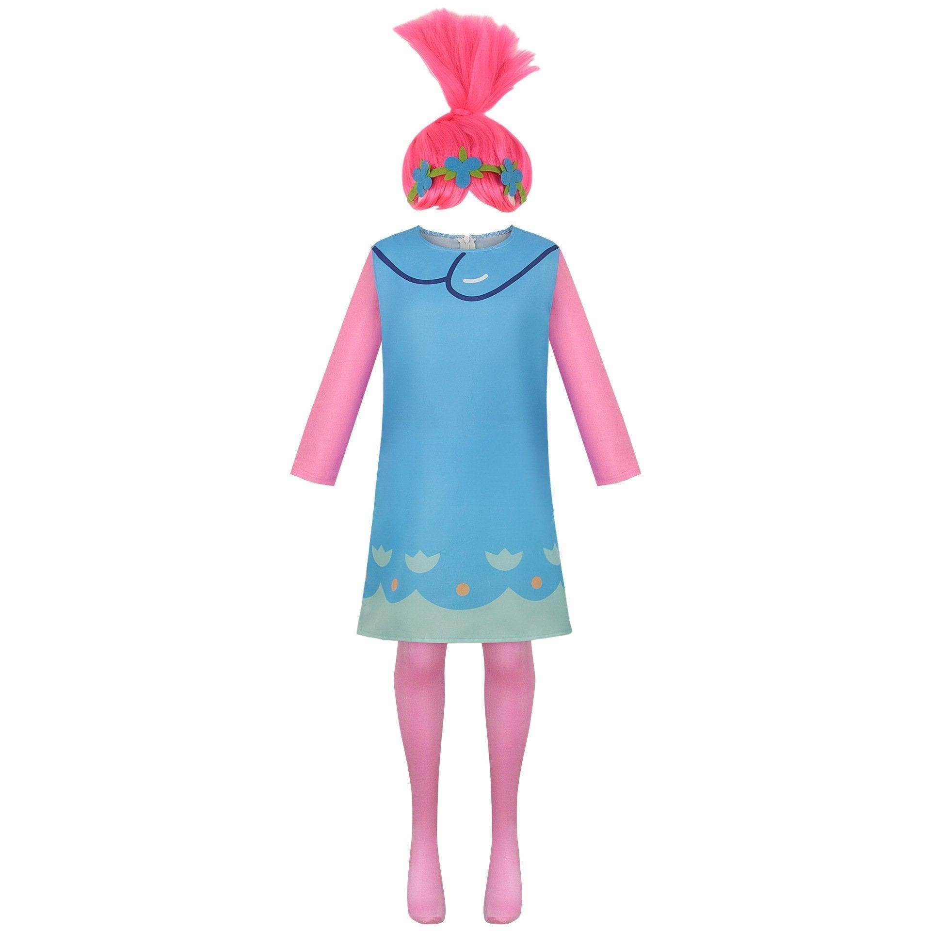 Girl Poppy Dress And Boy Branch Costume Wig Trolls 2 World Tour Cosplay For Kids Adult - Ecosfun